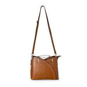 ZZMY Crossbody Brown Handbag Zip Closure Dual Handle Detachable Strap